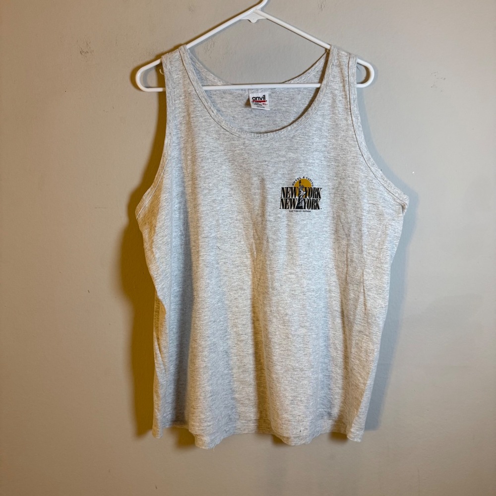 Vintage Anvil New York-New York Las Vegas Casino Tank Top Mens XL Gray USA Made